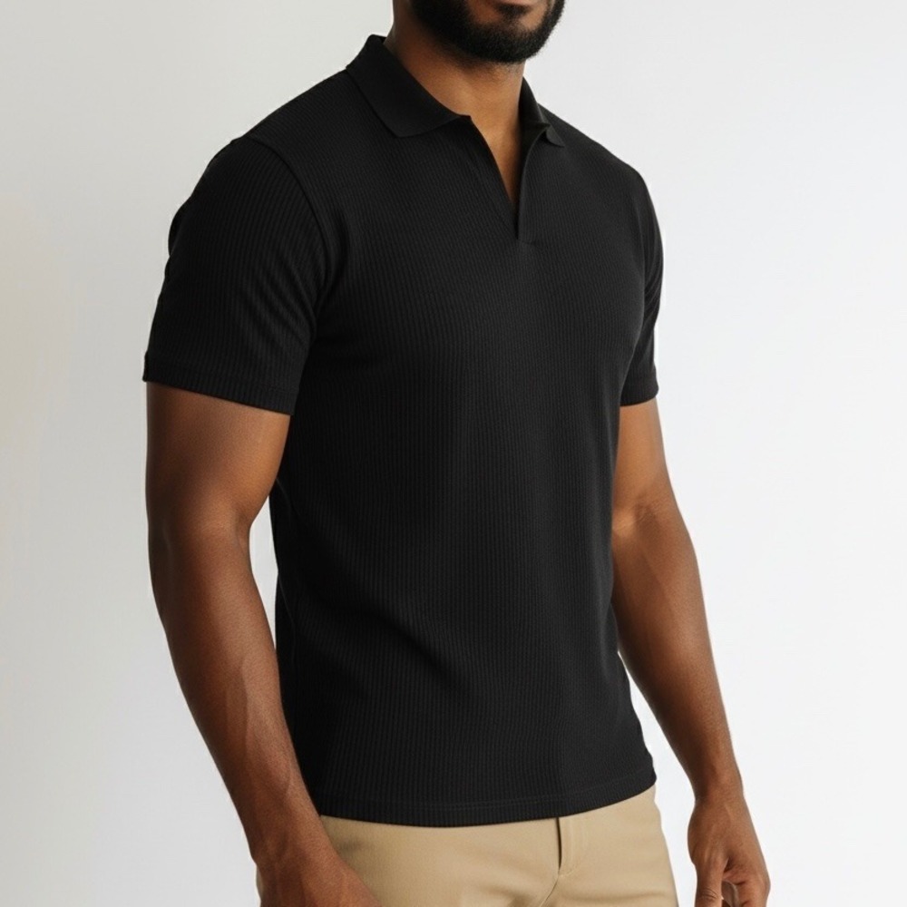 Banana Republic Polo Shirt Men's XL Black Ribbed Knit Johnny Collar Cotton Modal